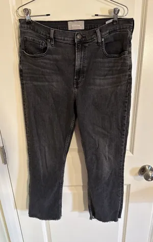 Everlane Jeans Women's 32 Black Kick Crop Coated Raw Hem High Rise thumbnail 1