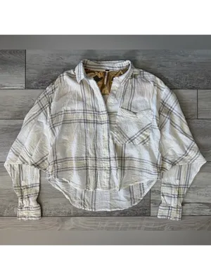 Free People Cutie Plaid Button Down Cream and yellow size small thumbnail 5
