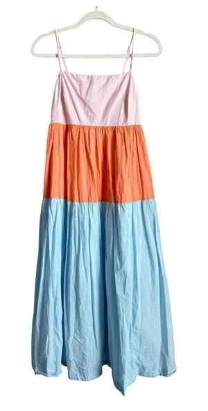 J.Crew Sunset Colorblock Tiered Maxi Sundress Coastal Boho‎ Summer Poplin Size 4 thumbnail 1