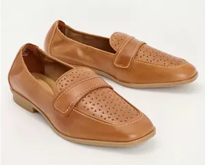 Clarks Women's Perforated Leather Penny Loafers in Tan thumbnail 1