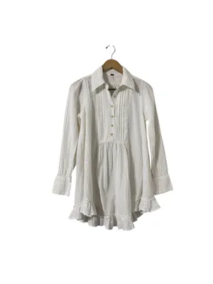 FREE PEOPLE Love Me Truly White Cotton Long Sleeve Tunic Top Mini Dress thumbnail 4