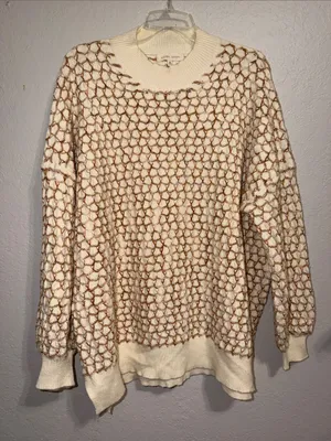 Gilded Intent Textured Sweater oversized mock neck honeycomb open-knit structure thumbnail 2