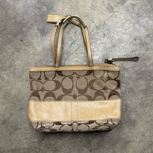 Vintage Coach monogram canvas leather tote bag thumbnail 1