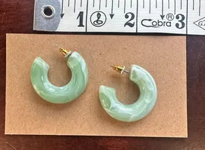 Plastic Jade Chunky Hoops Hoop Earrings Green thumbnail 4