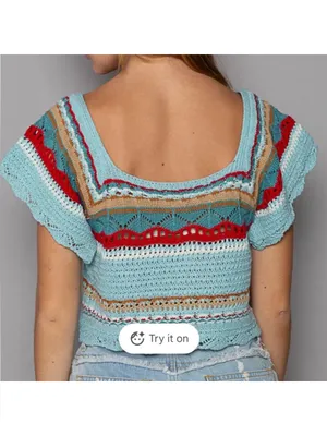 POL‎ Women's Colorful Crochet Crop Top Size Small Hand Made EUC thumbnail 2
