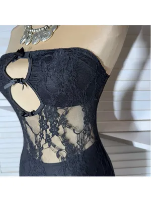 Vintage Y2K mini dress black mesh strapless cut out bodycon clubbing rave punk S thumbnail 5
