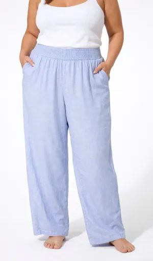 Aerie 2020s Blue Linen Blend Wide Leg Pants XL Elastic Waist Pockets NWT thumbnail 1