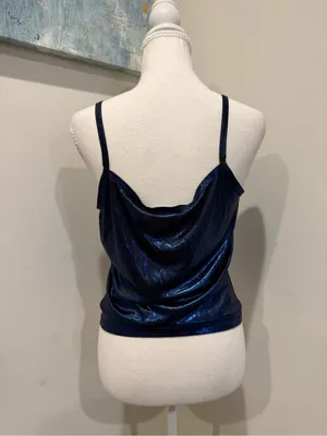 Y2K Metallic Blue Satin Cami with Thin Straps - Women's Top thumbnail 3