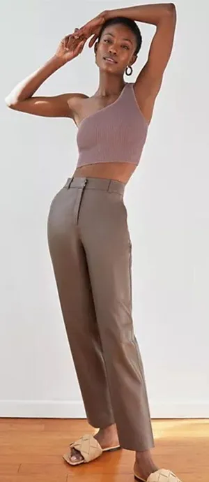 Aritzia Babaton Command Faux Leather Crop Pants Vegan Brown Women's 4 thumbnail 1