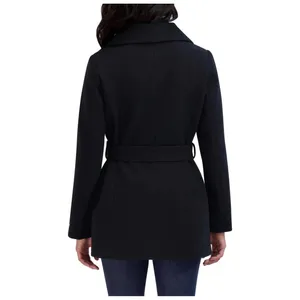 Tahari Womens‎ Black Belted Wrap Coat Shawl Cape Collar Faux Wool Blend Jacket thumbnail 4