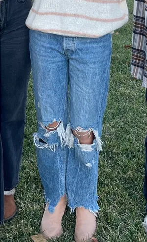 Free People Distressed Straight Leg Jeans thumbnail 2