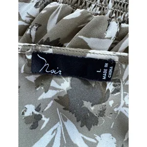 Noir Khaki Green Floral V-Neck Smocked Drop Waist Long Sleeve Knee Length Dress thumbnail 8