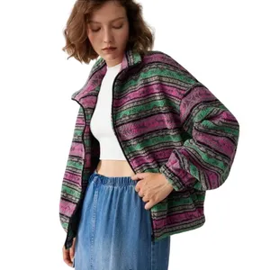 Cider‎ Pink Green Fair Isle Sherpa Fleece Full Zip Jacket XL New thumbnail 7