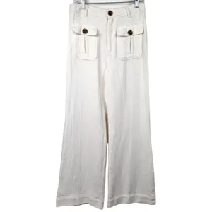 Free People Boca Belle Linen Blend Hi-Rise Bell Bottom Wide Leg Pants Size 10 thumbnail 2