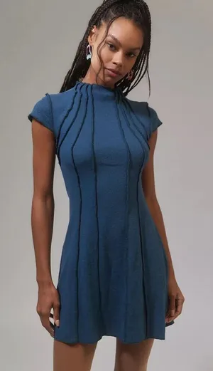 ✨UO Rishe Seamed Mini Blue Sz Large Dress✨ thumbnail 1