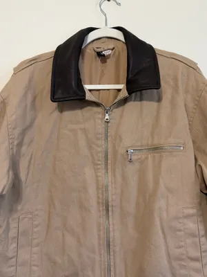 H&M Cropped Barn Jacket Size Medium Oversized Beige Coated-Collar Twill Brown thumbnail 4