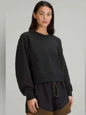 NWT Lululemon Perfectly Oversized Cropped Crew Top Black Size 12 thumbnail 1