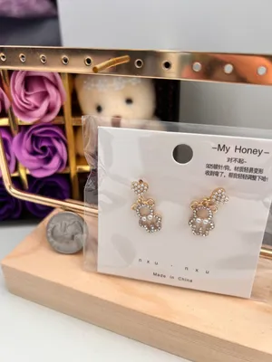Gold Plated Cute bear Pearl Earrings thumbnail 3