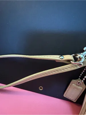 Coach Beige Stripe Wristlet with Pink Accents thumbnail 5