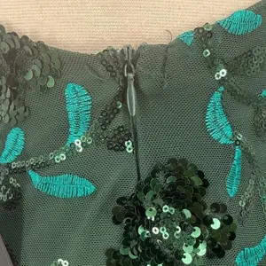 NWT Lulus Emerald Green Sequin Floral Halter Backless Mini Dress Size Small thumbnail 12