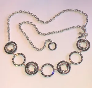 Chico’s Silver Tone Dark Metal Circle Link Chunky Belt thumbnail 1