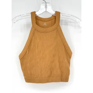 Aerie Superchill Seamless Cropped Halter Tank Womens‎ M Brown Ribbed Minimalist thumbnail 6