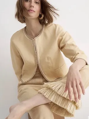 J. Crew Linen Cropped Lady Jacket Raffia Blazer in Buff Clay Beige Size 16 thumbnail 1