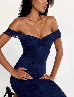 Princess Polly Off The Shoulder Navy Maxi Dress thumbnail 2