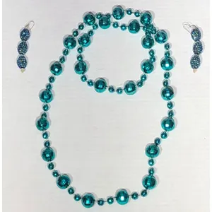 Vintage Beaded Teal Blue Necklace and Earring Set thumbnail 1