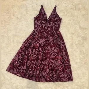 New Dress the Population Elisa Floral Sequin Fit & Flare Plum Purple Dress M thumbnail 7