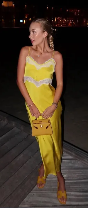 Zara Elegant Yellow Slip Dress with Lace Trim thumbnail 1