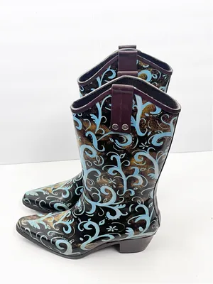 BOPS By Beehive Crain 02 Paisley Print Pointy Toe Rain Boots Size 6 Western Boho thumbnail 6
