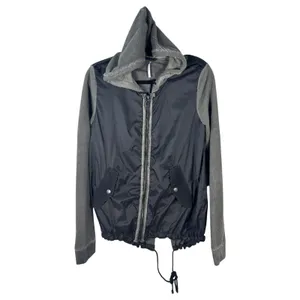 Free People Black Grey Hooded Zip Up Jacket Size Small thumbnail 4