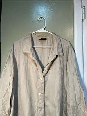 Ashley Stewart Women's Plus Size 26W Button‎ Down Top Beige Pockets Linen Blend thumbnail 2