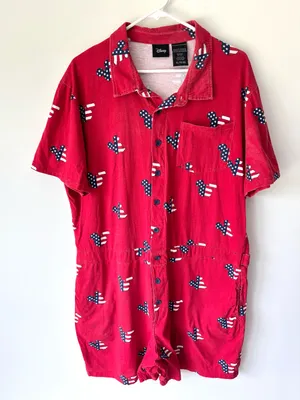 Disney Red White Blue American Flag Mickey Mouse Print Short Sleeve Romper thumbnail 1