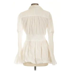 By Anthropologie White Smocked Peplum Blouse M Long Sleeve Boho Cottagecore Top thumbnail 5