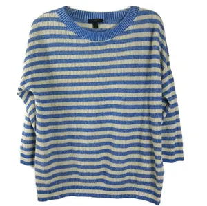 J CREW Blue White Stripe knit Sweater Top Blouse thumbnail 1