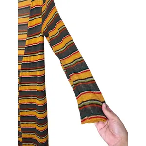 LIVE IN THE MOMENT Yellow Red Brown Stripe Open Front Cardigan Duster L thumbnail 4