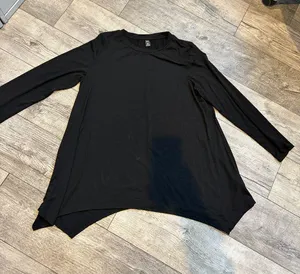 Emery Rose XXL 2X Long Sleeve Womens Plain Solid Black Blouse Crew Neck thumbnail 1