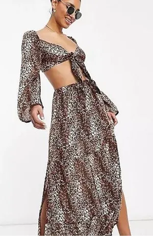 Leopard Print Two-Piece Crop Top & Maxi Skirt Set thumbnail 1