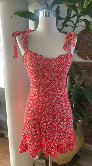 Audrey 3+1 Red Floral Tie-Shoulder Mini Dress thumbnail 1