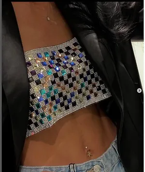 ZARA crop top shiny strappy rhinestones party night out thumbnail 4