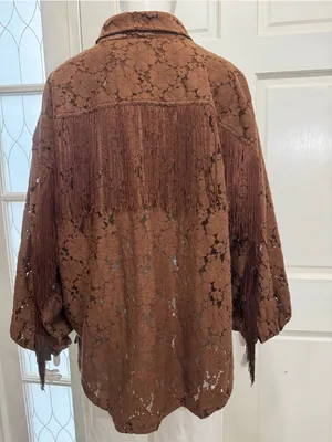 Shyanne Western Brown Lace-Overlay Frnge Shirt Jacket Size Large A1 thumbnail 15
