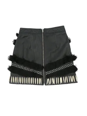 Nasty Gal Easy Rider Black Leather Embellished Fringe Mini Skirt XS thumbnail 5