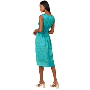 Adrianna By Adrianna Papell Neck Floral-Print Smocked-Waist Dress Blue / Green 8 thumbnail 8