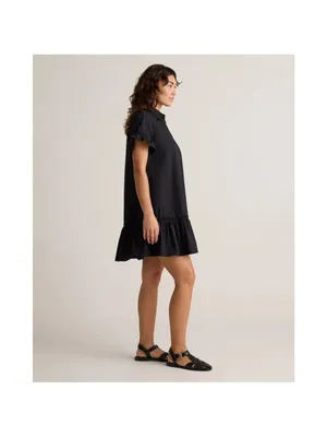 Quince 100% Organic Cotton Poplin Short Sleeve Ruffle Shirt Dress Large Black thumbnail 4