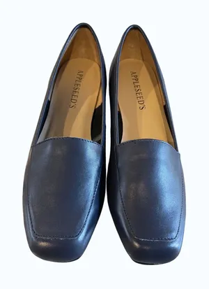 Appleseed's Loafers Women 9.5N Navy Blue Classic Preppy Leather Square Toe Flats thumbnail 1