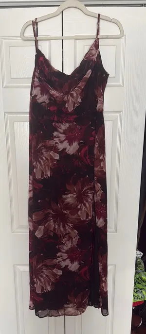 Lulus Flowery Passion Burgundy Floral Print Cowl Neck Midi Dress thumbnail 1