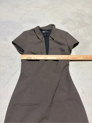 Zara Brown Short-Sleeve Collared Sheath Dress XS thumbnail 6