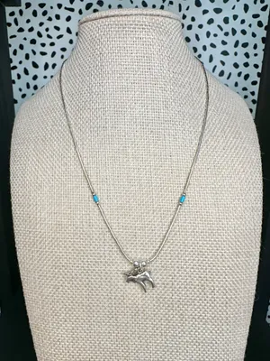 Liquid Sterling Silver Moose Charm Turquoise Bead 16” Screw Clasp Necklace thumbnail 2